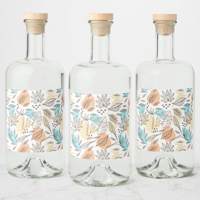 Hand drawn summer tropical pattern liquor bottle label (Bottles)