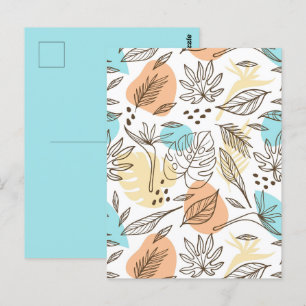 Hand drawn summer tropical pattern postcard