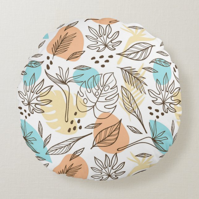 Hand drawn summer tropical pattern round cushion (Front)