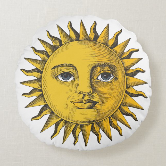 Hand drawn sun with a face design  round cushion (Front)