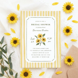 Hand-Drawn Sunflower and Stripes Bridal Shower Invitation