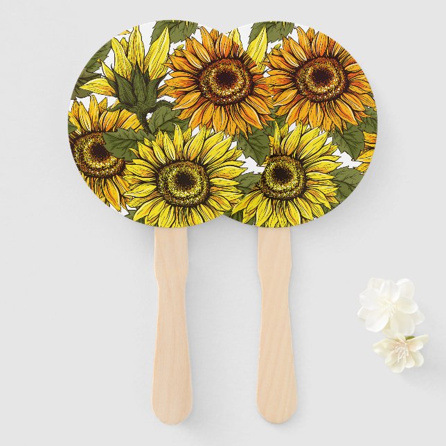 Hand Drawn Sunflower Fan (Front and Back)