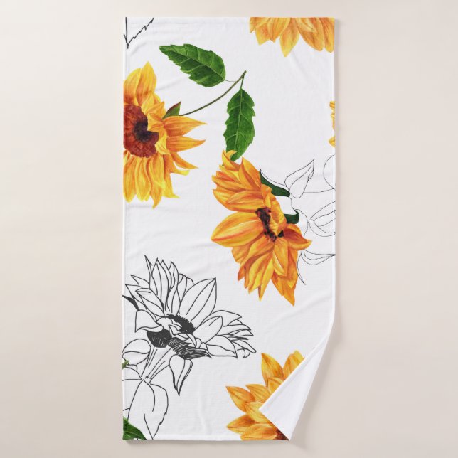 Hand-drawn sunflowers: vibrant yellow pattern. bath towel (Bath Towel)