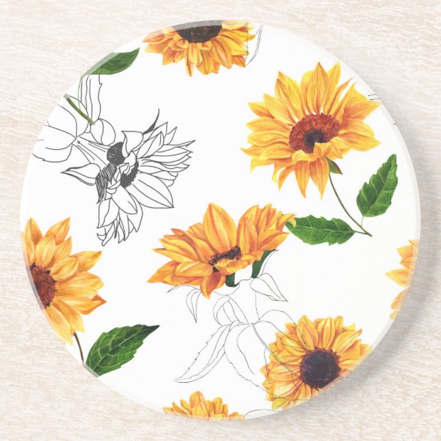 Hand-drawn sunflowers: vibrant yellow pattern. coaster (Front)