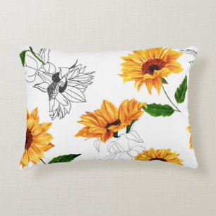 Hand-drawn sunflowers: vibrant yellow pattern. decorative cushion