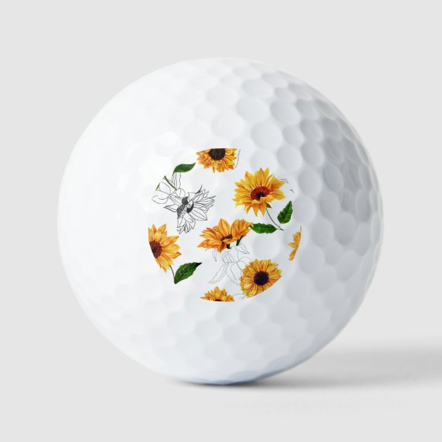 Hand-drawn sunflowers: vibrant yellow pattern. golf balls (Front)