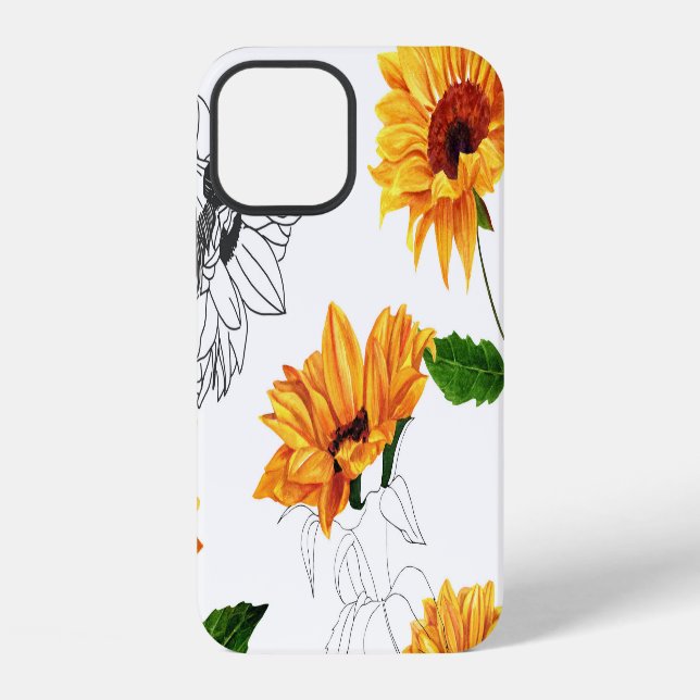 Hand-drawn sunflowers: vibrant yellow pattern. iPhone case (Back)