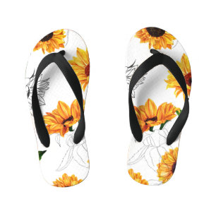 Hand-drawn sunflowers: vibrant yellow pattern. kid's jandals