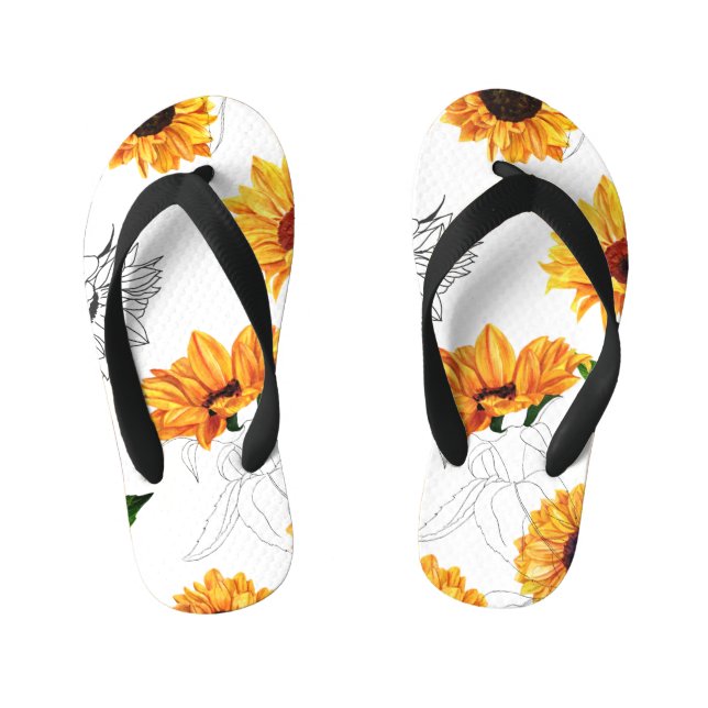 Hand-drawn sunflowers: vibrant yellow pattern. kid's jandals (Footbed)