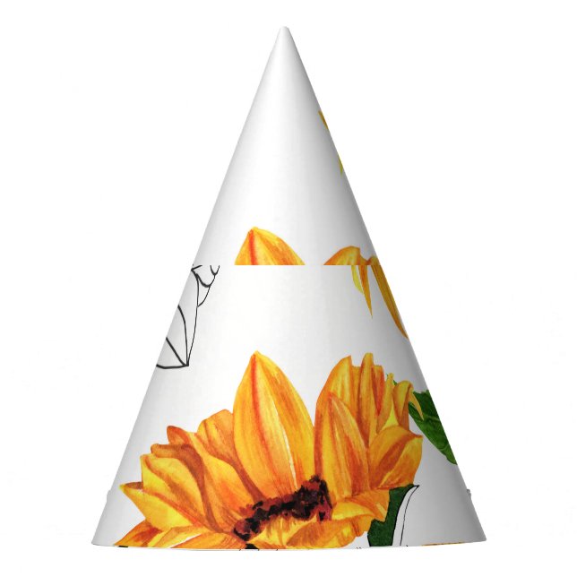 Hand-drawn sunflowers: vibrant yellow pattern. party hat (Front)