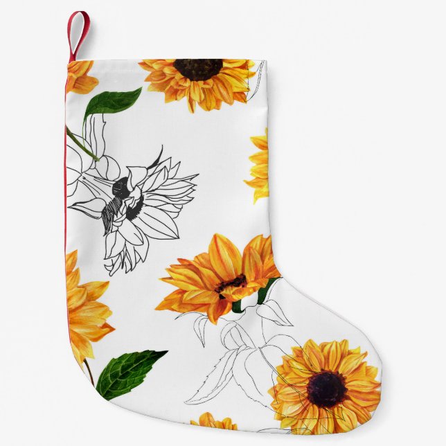 Hand-drawn sunflowers: vibrant yellow pattern. small christmas stocking (Front)