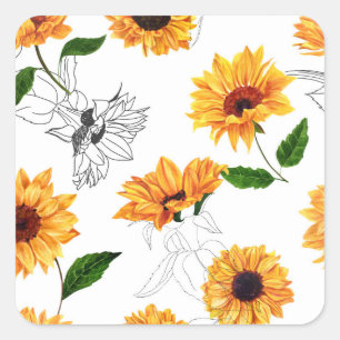 Hand-drawn sunflowers: vibrant yellow pattern. square sticker