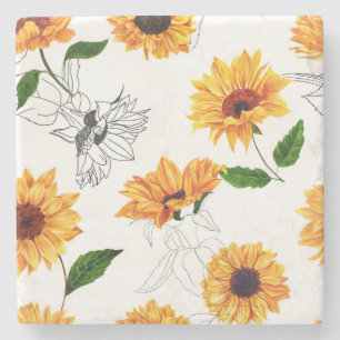 Hand-drawn sunflowers: vibrant yellow pattern. stone coaster