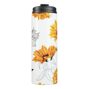 Hand-drawn sunflowers: vibrant yellow pattern. thermal tumbler