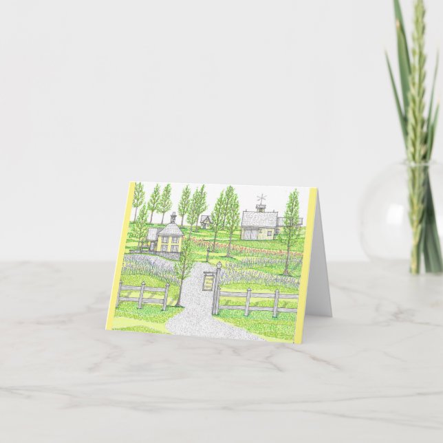 Hand Drawn Sunny Hill Small Folded Card (Front)