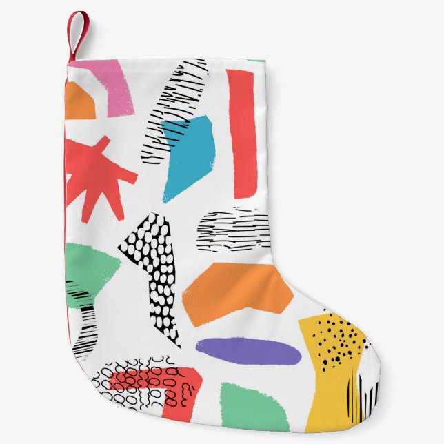 Hand drawn surface design. Artistic Memphis textur Small Christmas Stocking (Front)