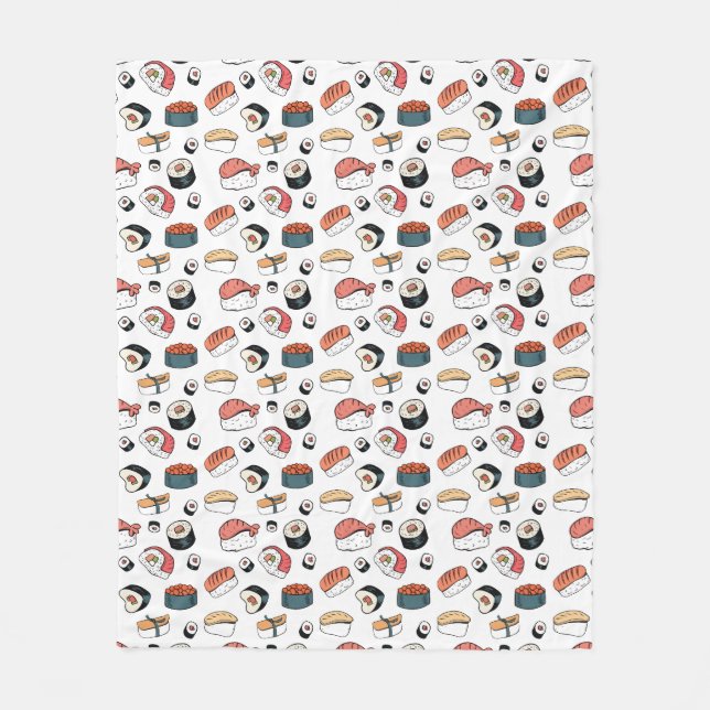Hand-Drawn Sushi Mix Fleece Blanket (Front)