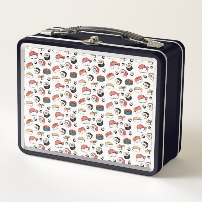 Hand-Drawn Sushi Mix Metal Lunch Box (Front)