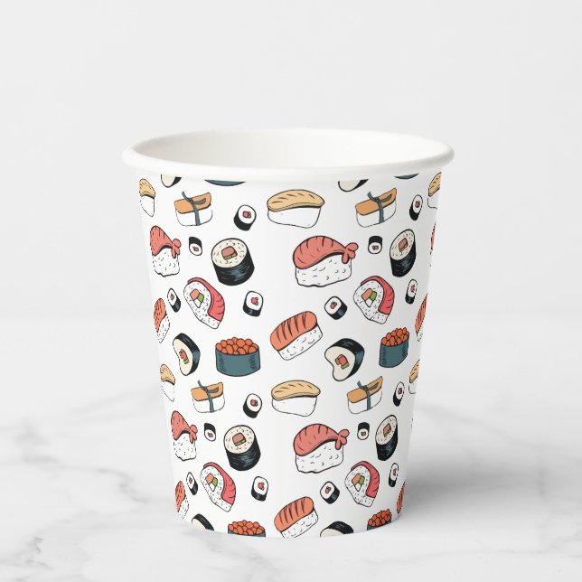 Hand-Drawn Sushi Mix Paper Cups (Front)