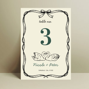 Hand Drawn Swan Handwriting Wedding Table Number