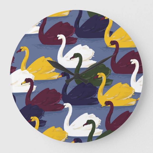 Hand-drawn swans, blue lake pattern. large clock (Front)