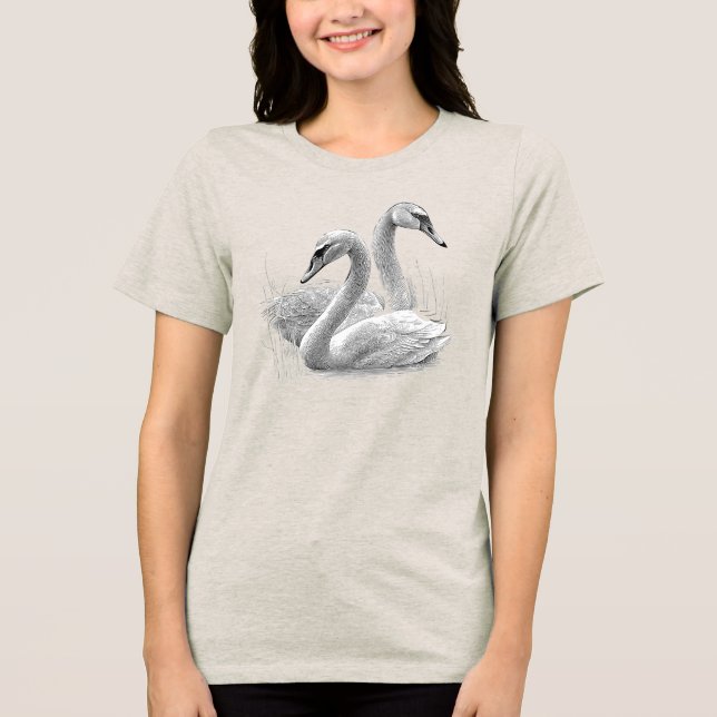 HAND DRAWN SWANS Tri-Blend SHIRT (Front)