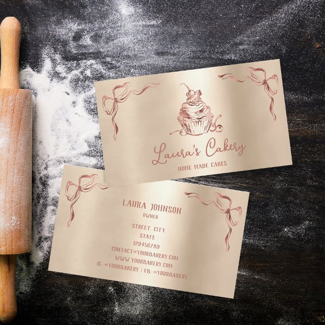 Hand Drawn Sweet Cupcake Bakery Pastry Chef  Business Card (Creator Uploaded)