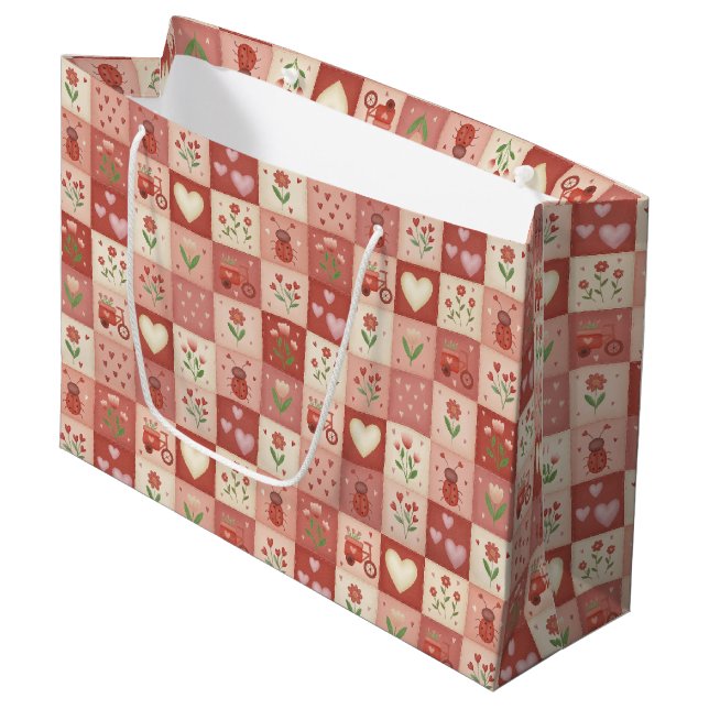 Hand Drawn Sweet Patchwork - Large Gift Bag (Front Angled)