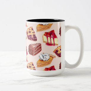 Hand Drawn Sweet Sliced Desserts Pies and Cakes Two-Tone Coffee Mug