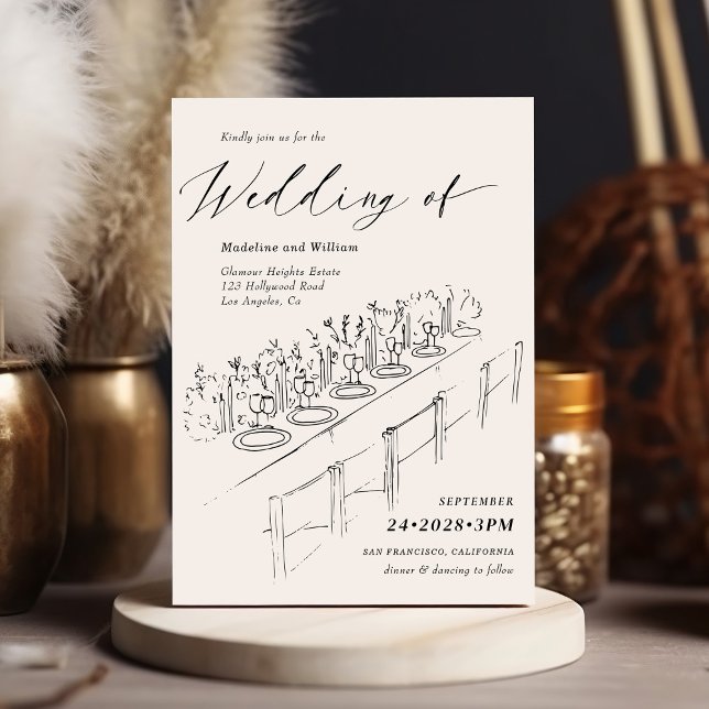 Hand Drawn Table Setting Minimalist Wedding Invitation (Creator Uploaded)