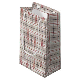 Hand Drawn Tartan Plaid Beige Stripes Pattern Small Gift Bag