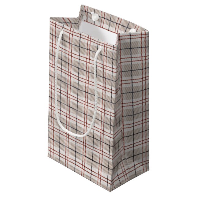 Hand Drawn Tartan Plaid Beige Stripes Pattern Small Gift Bag (Front Angled)