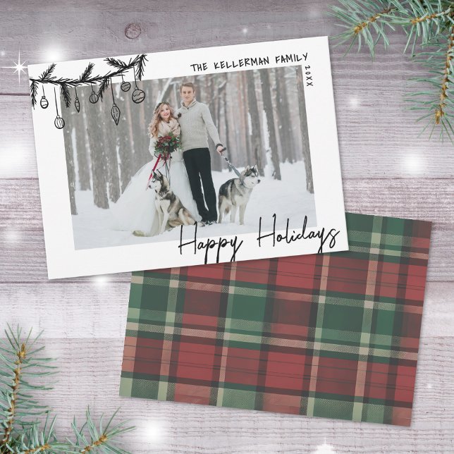 Hand Drawn Tartan Whimsical Happy Holiday Card (Hand Drawn Tartan Whimsical Happy Holiday Card)