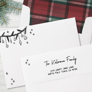 Hand Drawn Tartan Whimsical Merry Christmas Envelope