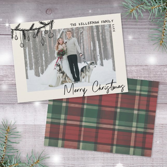 Hand Drawn Tartan Whimsical Merry Christmas Holiday Card (Hand Drawn Tartan Whimsical Merry Christmas Holiday Card)