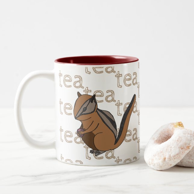 Hand-drawn Tea Coffee Chipmunk Two-Tone Coffee Mug (With Donut)