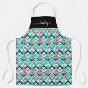 Hand Drawn Teal Zig Zag Pattern Apron