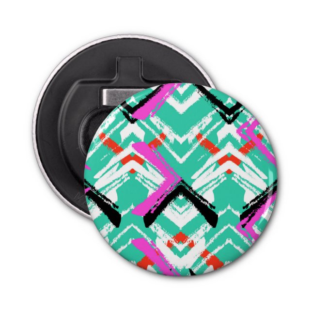 Hand Drawn Teal Zig Zag Pattern Bottle Opener (Front)