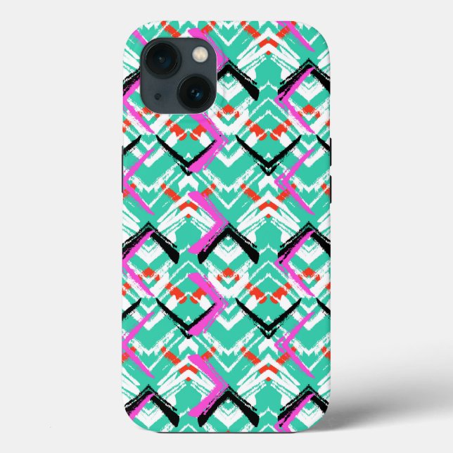 Hand Drawn Teal Zig Zag Pattern Case-Mate iPhone Case (Back)