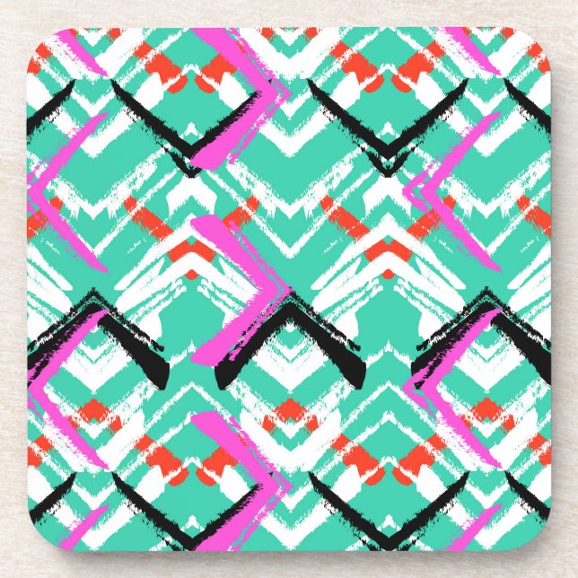 Hand Drawn Teal Zig Zag Pattern Coaster (Front)