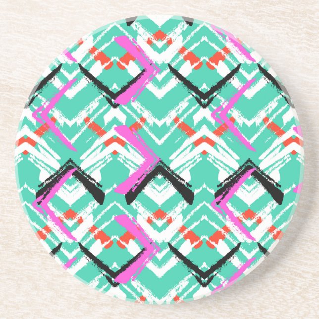 Hand Drawn Teal Zig Zag Pattern Coaster (Front)