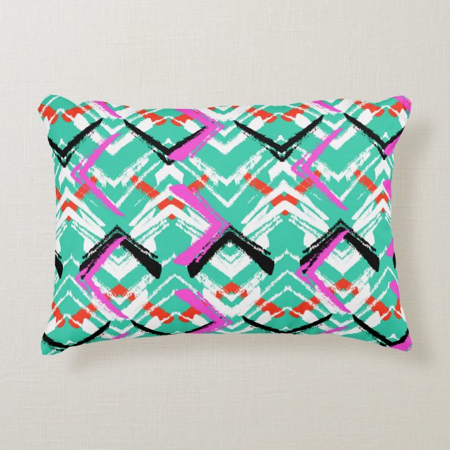 Hand Drawn Teal Zig Zag Pattern Decorative Cushion (Front)