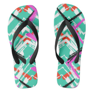 Hand Drawn Teal Zig Zag Pattern Jandals