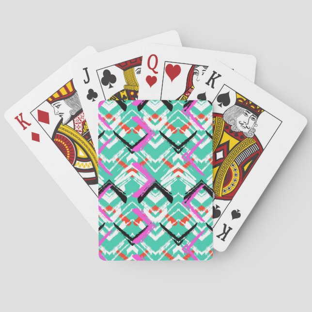 Hand Drawn Teal Zig Zag Pattern Playing Cards (Back)