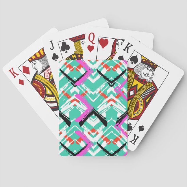 Hand Drawn Teal Zig Zag Pattern Playing Cards (Back)