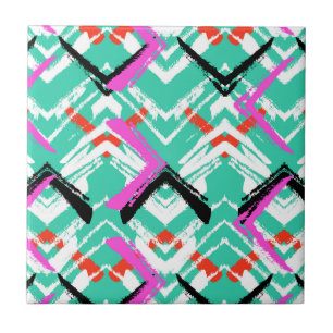 Hand Drawn Teal Zig Zag Pattern Tile