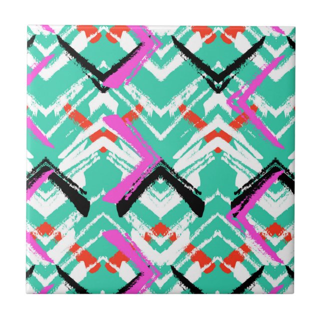 Hand Drawn Teal Zig Zag Pattern Tile (Front)