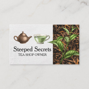 Hand Drawn Teapot and Cup Tea Leaves Business Card