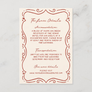 Hand Drawn Terracotta Frame Wedding Details Enclosure Card