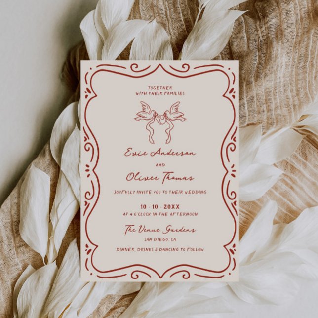 Hand Drawn Terracotta Frame Wedding Invitation (Creator Uploaded)